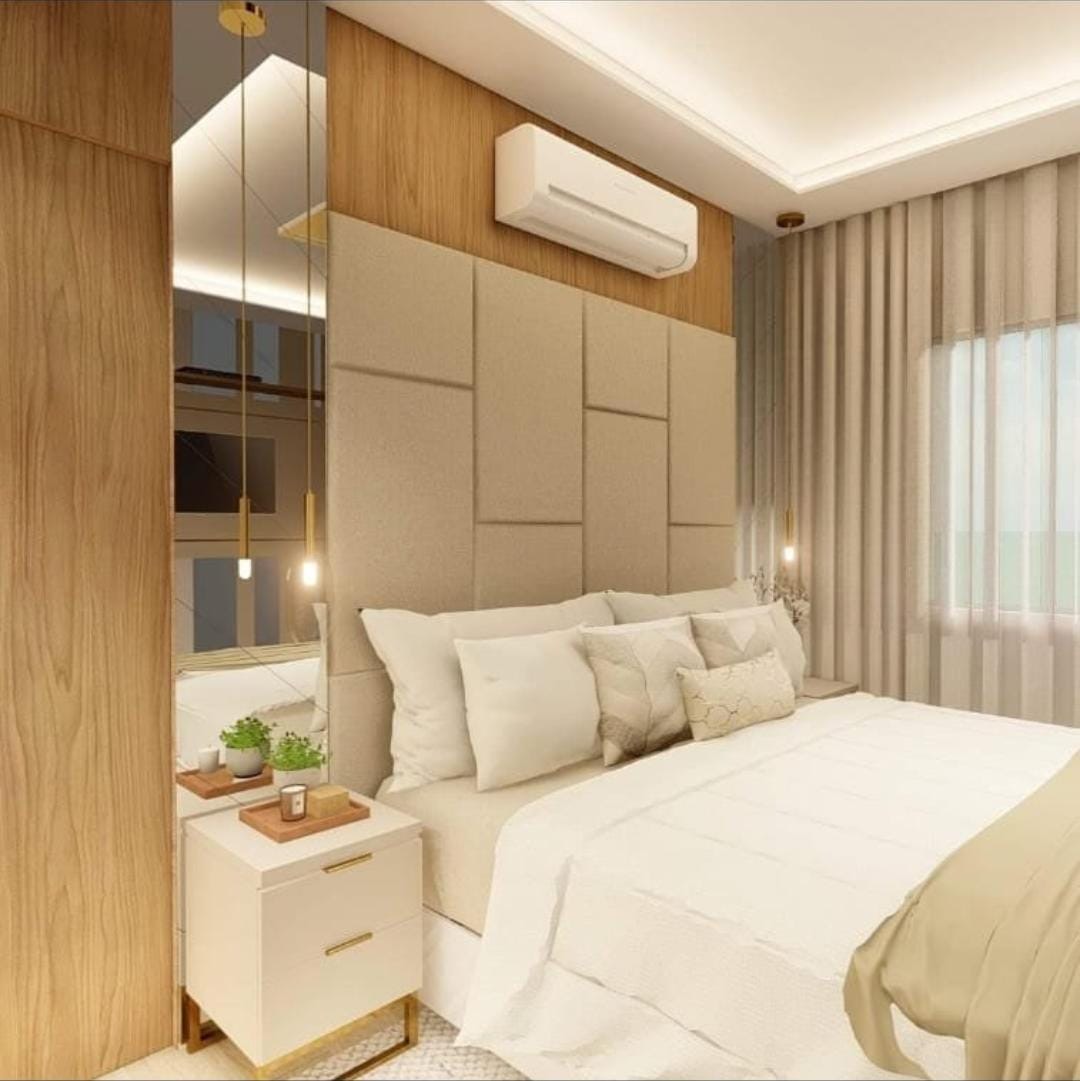 Quarto de casal com cabeceira estofada